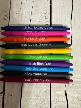 Assorted Sarcastic Statement Pens - Colorful Retractable Ballpoint Set